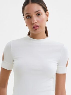 NWT Marcella Kent Cutout Short Sleeve Off White Top